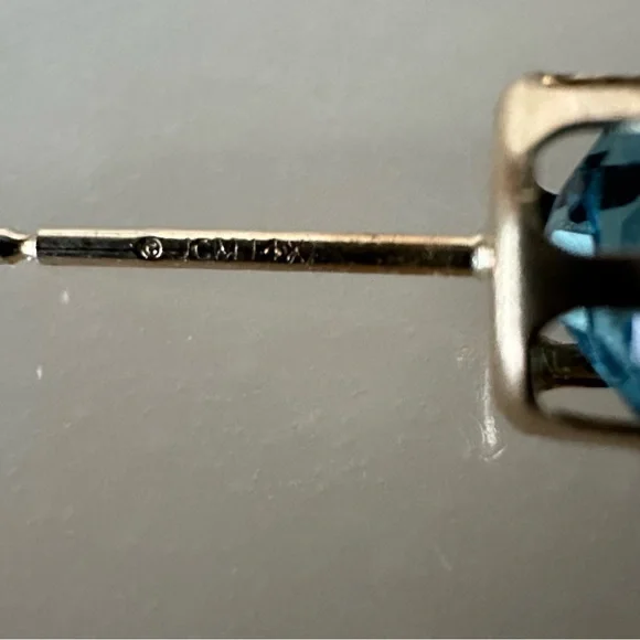 14k Solid Gold Blue Topaz Oval Post Earrings - Picture 8 of 13